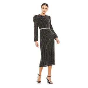 Mac Duggal Long Puff Sleeve Sequin Embellished Column Midi Dress Size 6 NWT